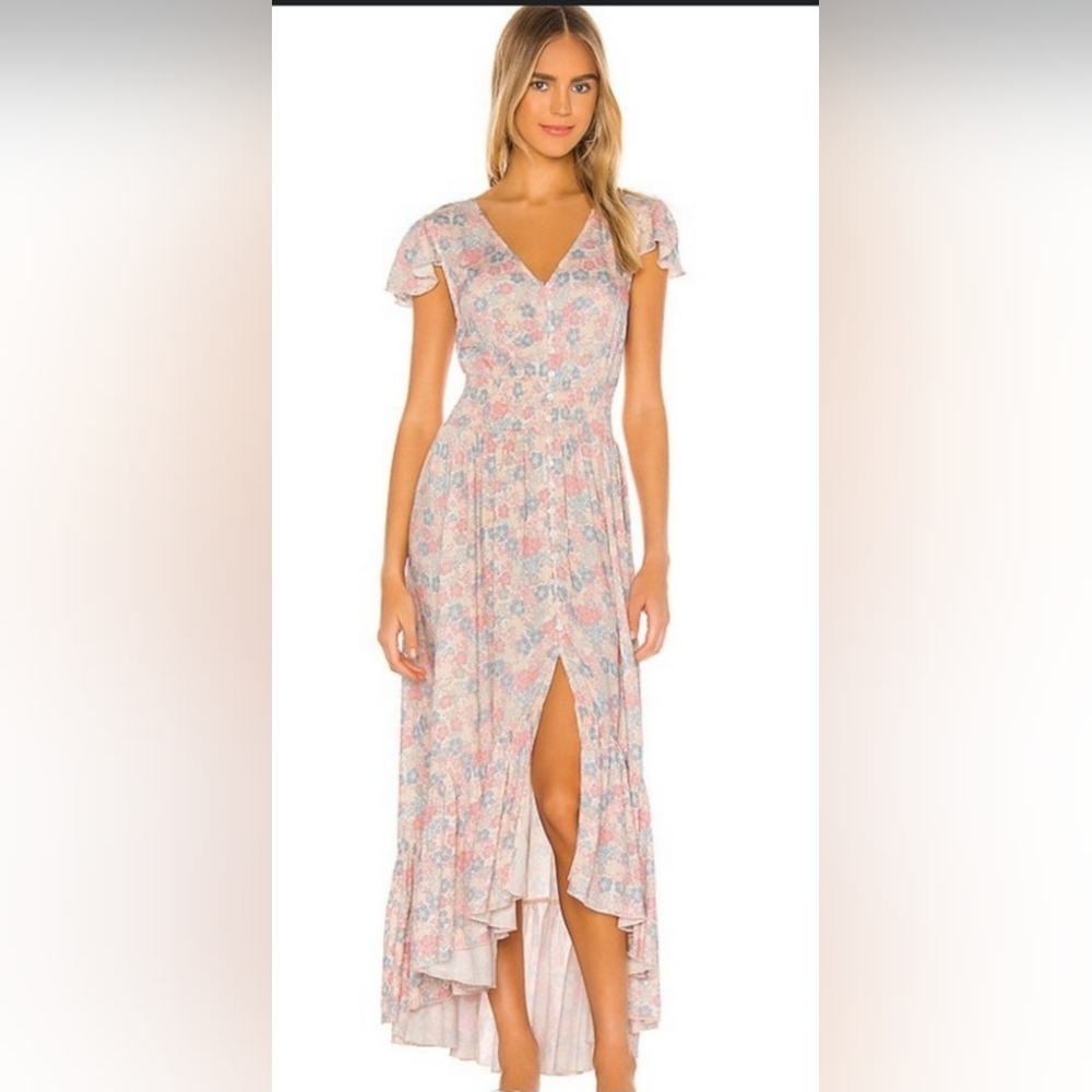 NWT! Luxe Bobi Anthro Pastel Chic Floral Print Ruffled Cottagecore Maxi Dress XS - Picture 10 of 16